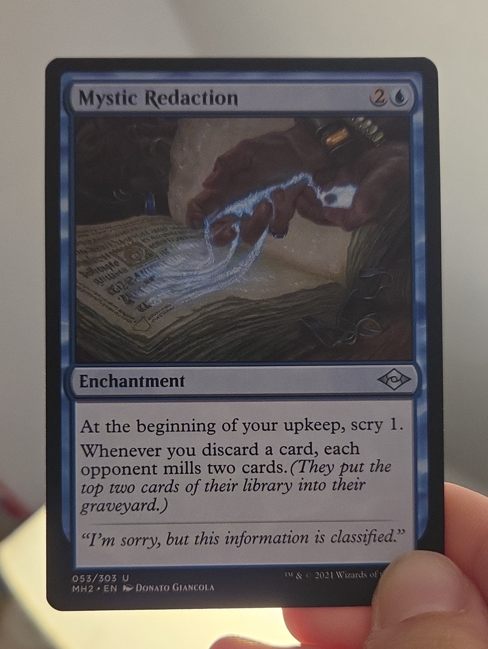 Mystic Redaction Blue Enchantment Card - Magic: The Gathering